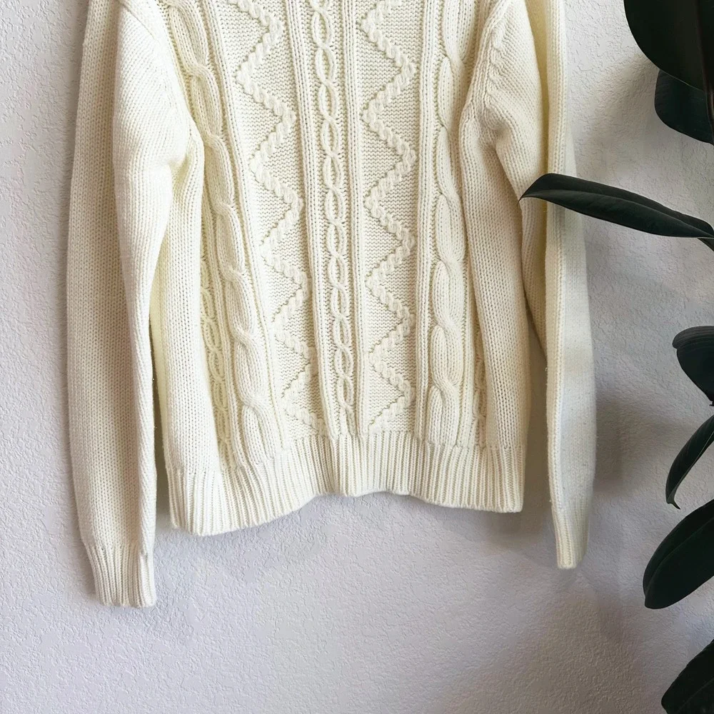 VTG Alexanders Cable Knit Sweater XL 90s Minimalist Fisherman Rory Gilmore Ivory